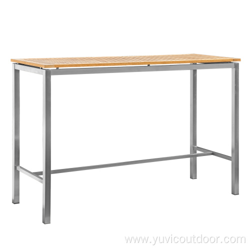 304# Stainless Steel Burma Teak Outdoor Bar Table